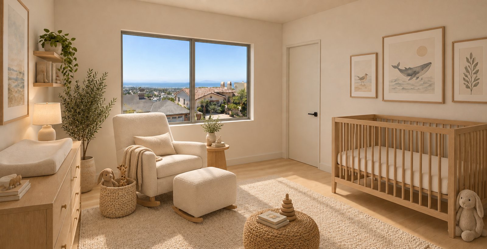 The office, furnished as a nursery
