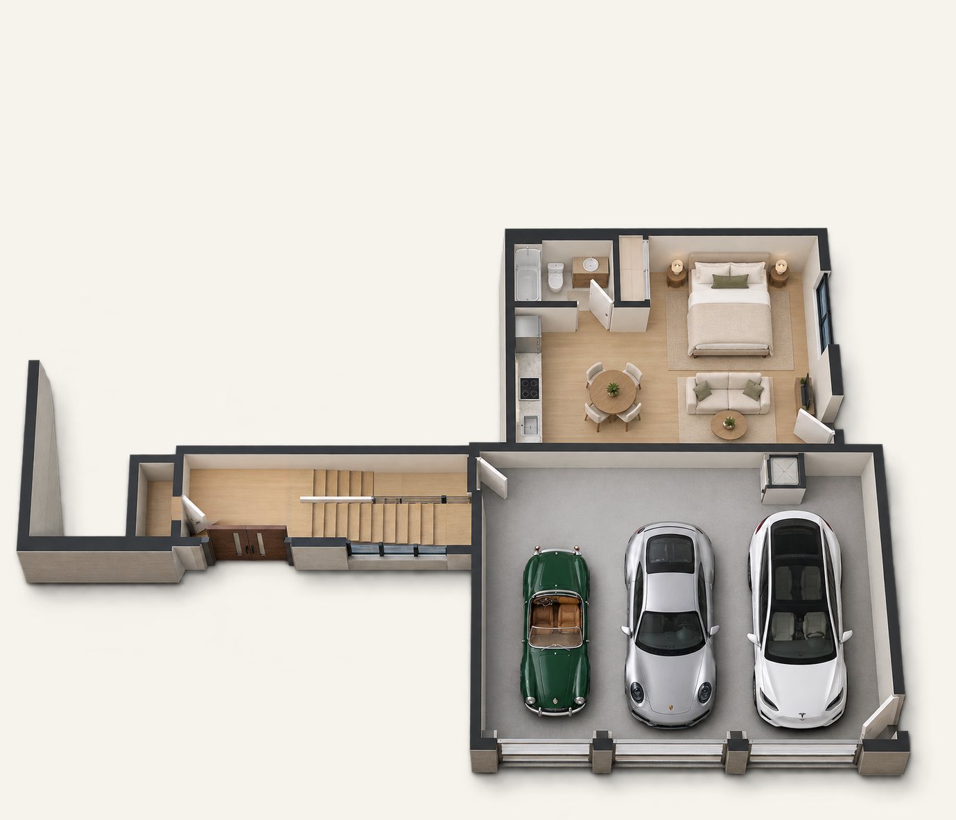 Street level, rendered floor plan